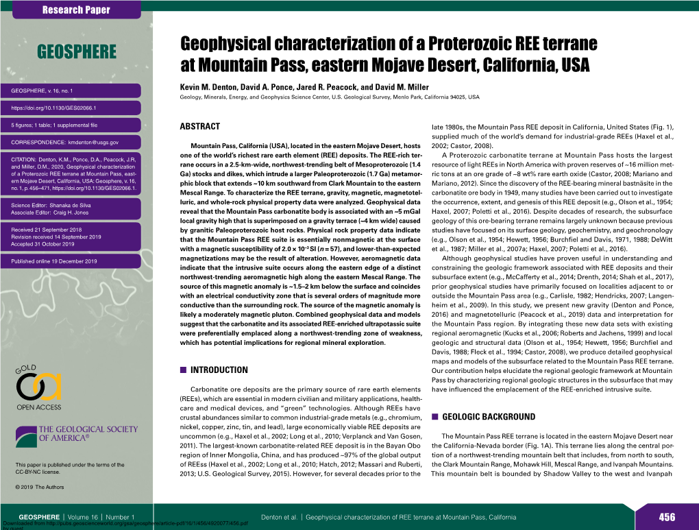 Geophysical Characterization of a Proterozoic REE Terrane at Mountain Pass, Eastern Mojave Desert, California, USA