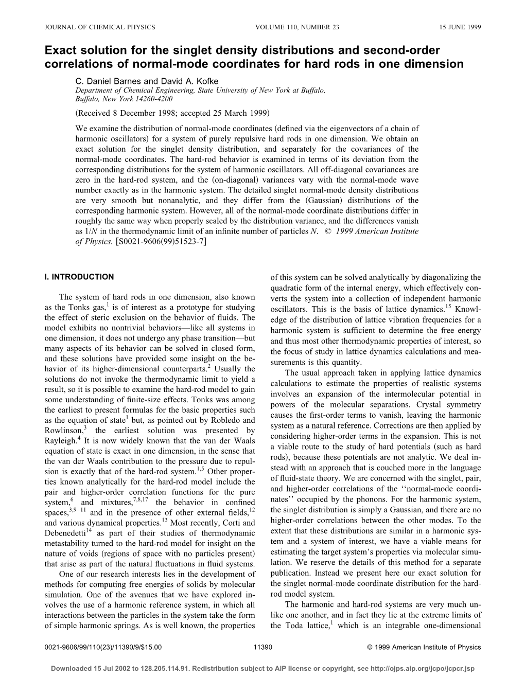 Exact Solution for the Singlet Density Distributions and Second-Order Correlations of Normal-Mode Coordinates for Hard Rods in One Dimension C