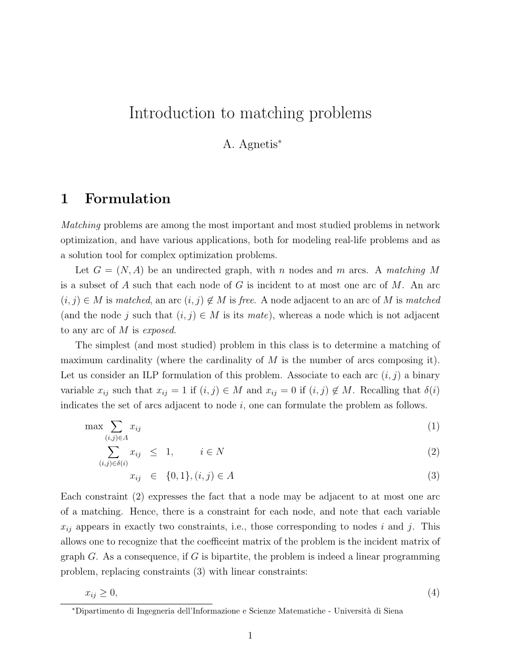 Introduction to Matching Problems