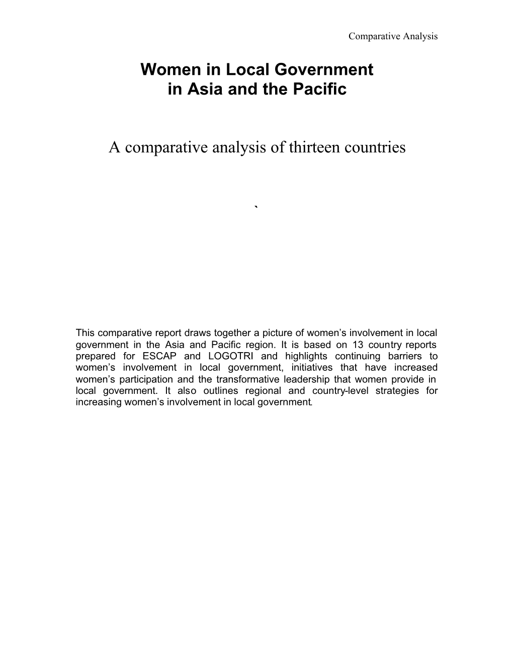 Women in Local Government in Asia and the Pacific