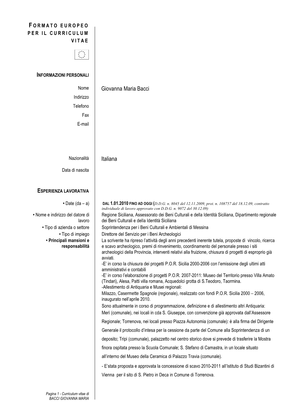 Curriculum Cv2 Bacci Con Allegati