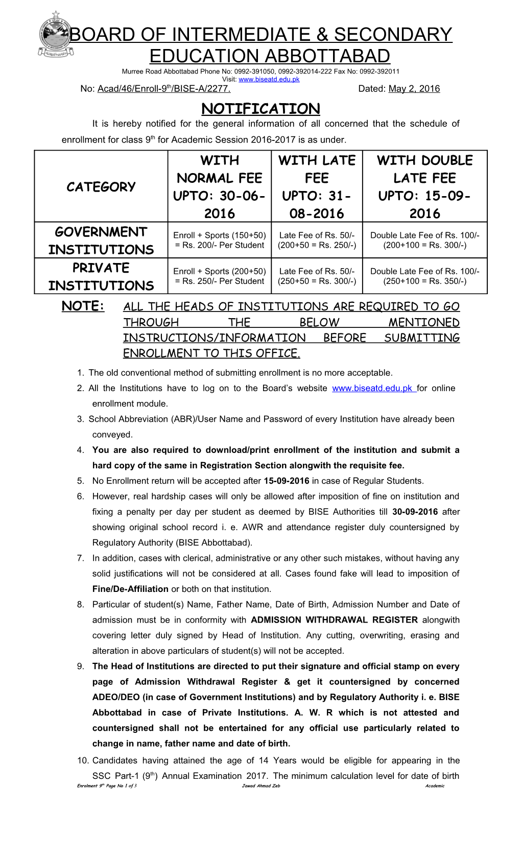 Board of Intermediate & Secondary Education Abbottabad