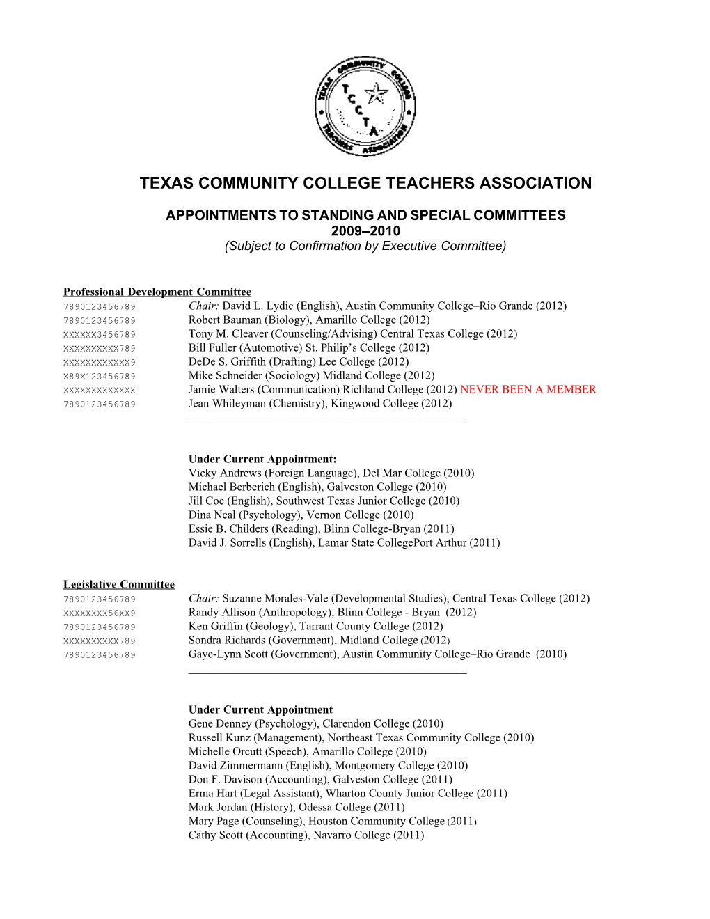 Appointments to Standing and Special Committees