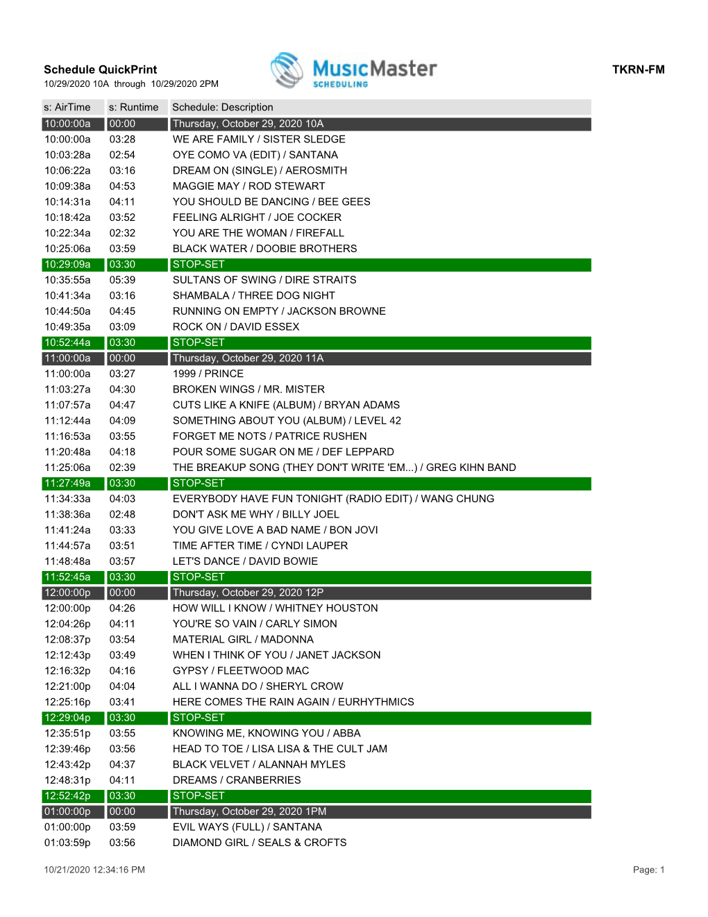 Schedule Quickprint TKRN-FM