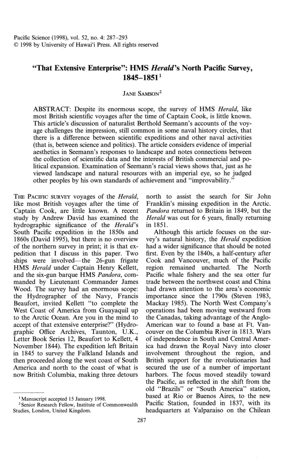 HMS Herald's North Pacific Survey, 1845-1851 1