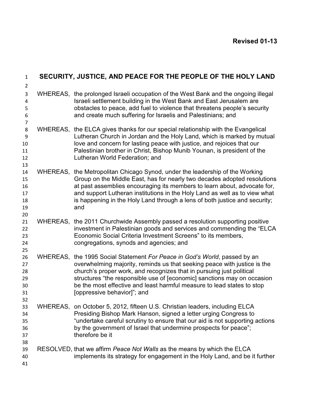 Resolution Security for Holy Land 01-13