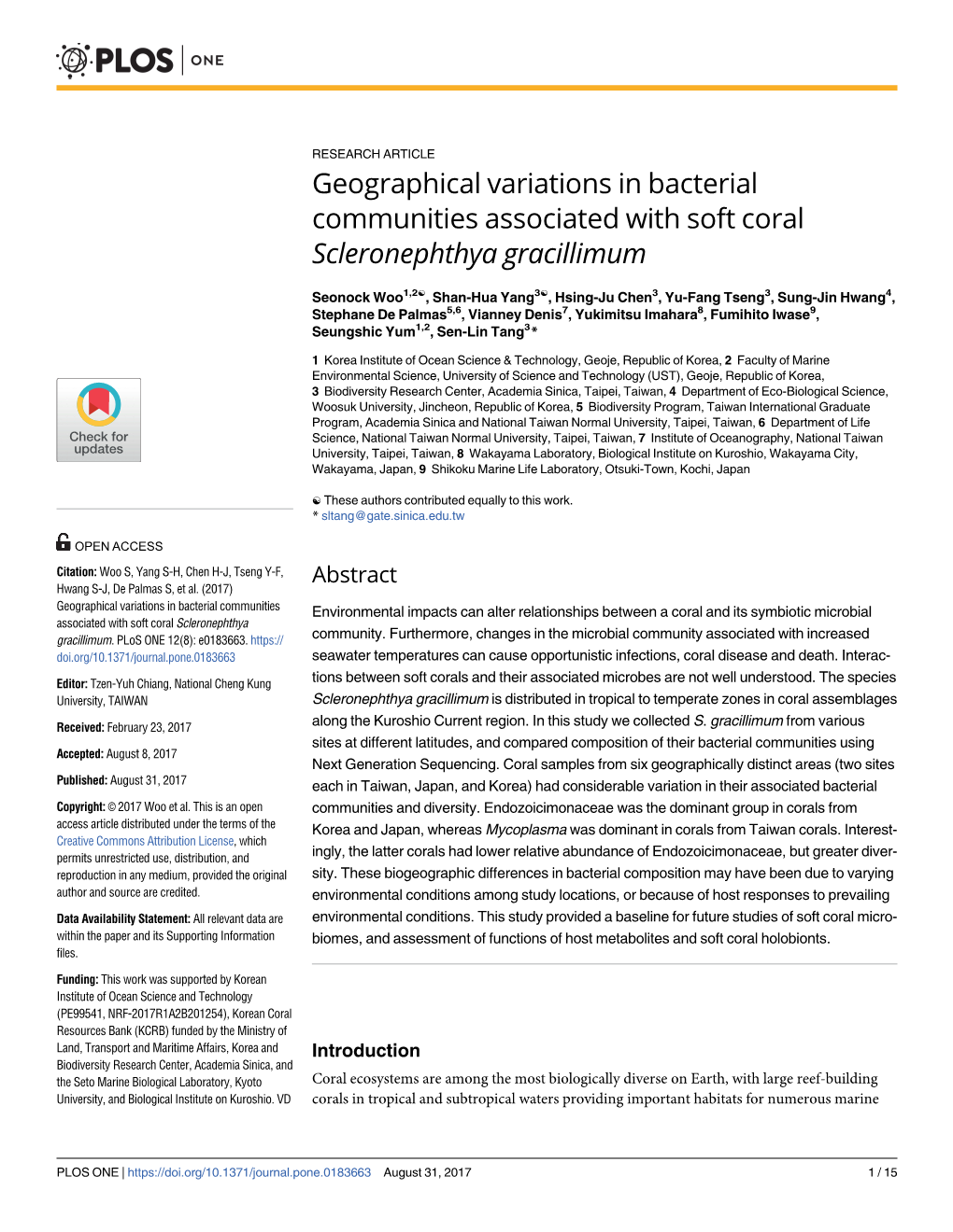 Geographical Variations in Bacterial Communities Associated with Soft Coral Scleronephthya Gracillimum