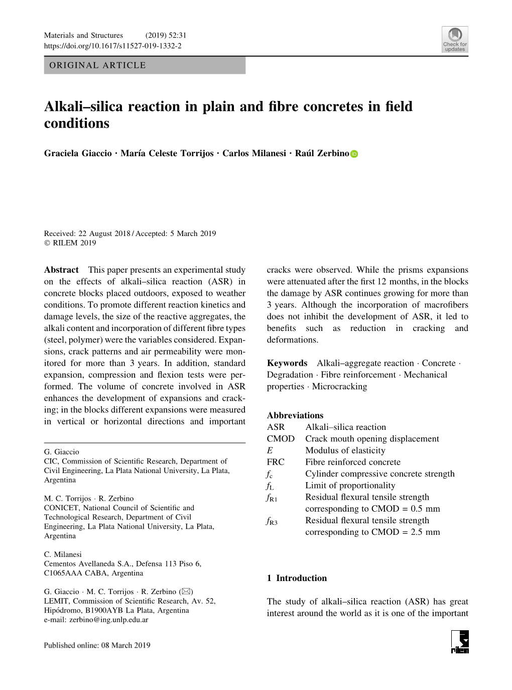 Alkali–Silica Reaction in Plain and Fibre Concretes in Field Conditions