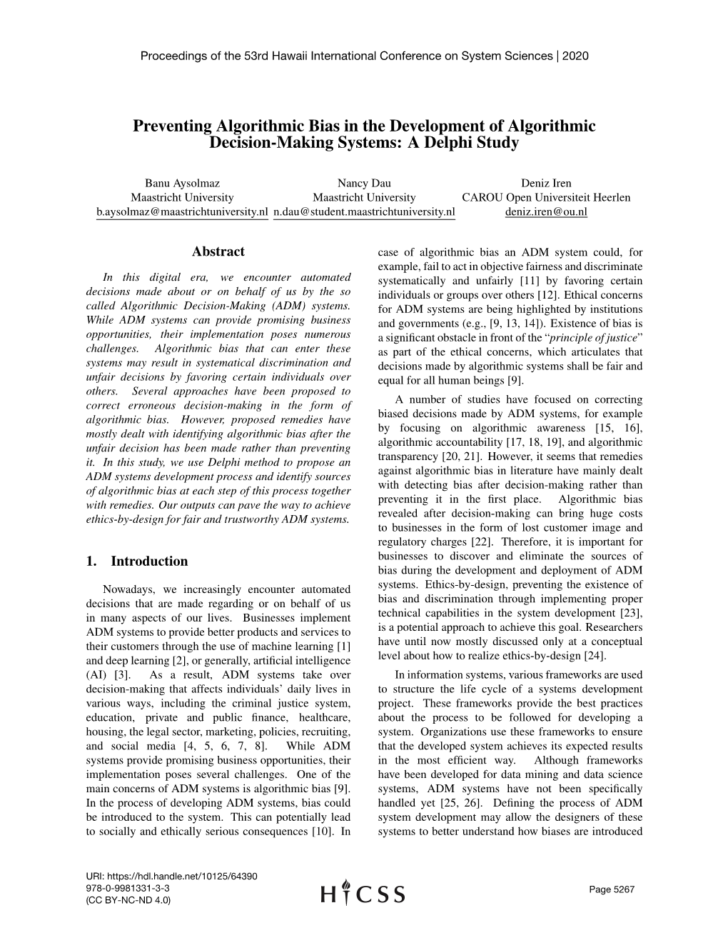 Preventing Algorithmic Bias in the Development of Algorithmic Decision-Making Systems: a Delphi Study