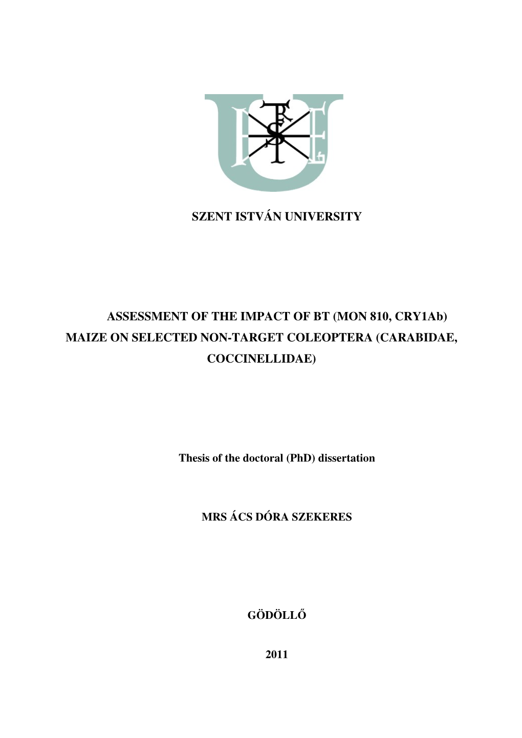Szent István University Assessment of the Impact Of