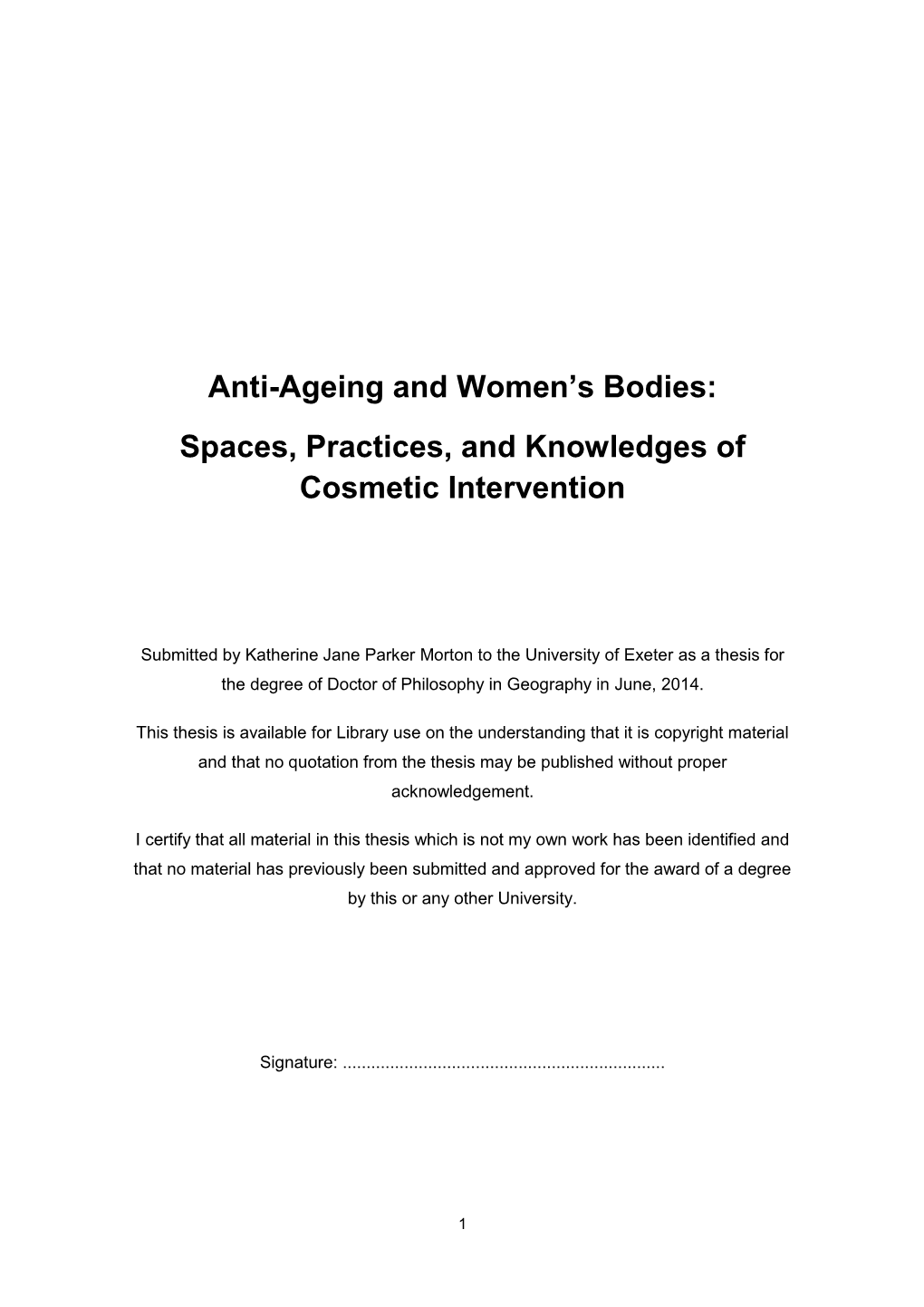 Anti-Ageing and Women's Bodies