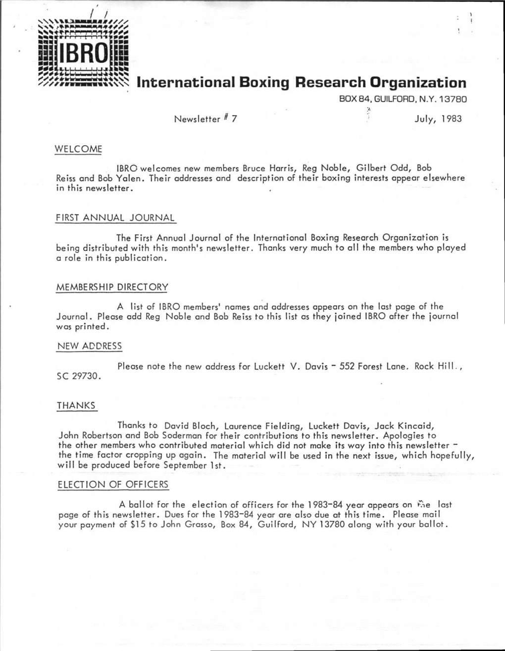 International Boxing Research Organization BOX 84, GUILFORD, N.Y