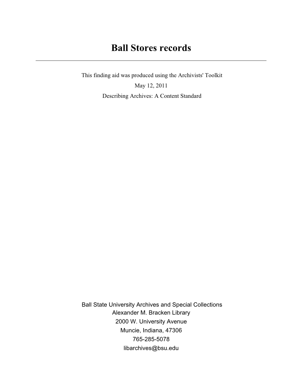 Ball Stores Records