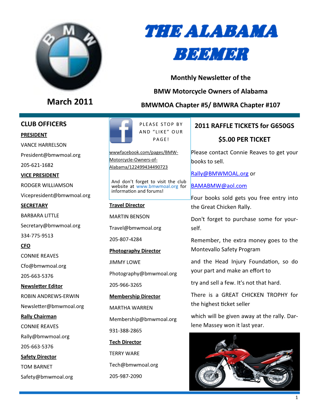 March 2011 BMWMOA Chapter #5/ BMWRA Chapter #107