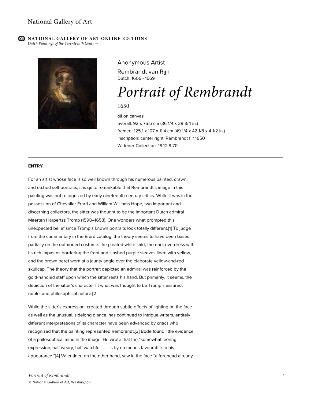 Portrait of Rembrandt