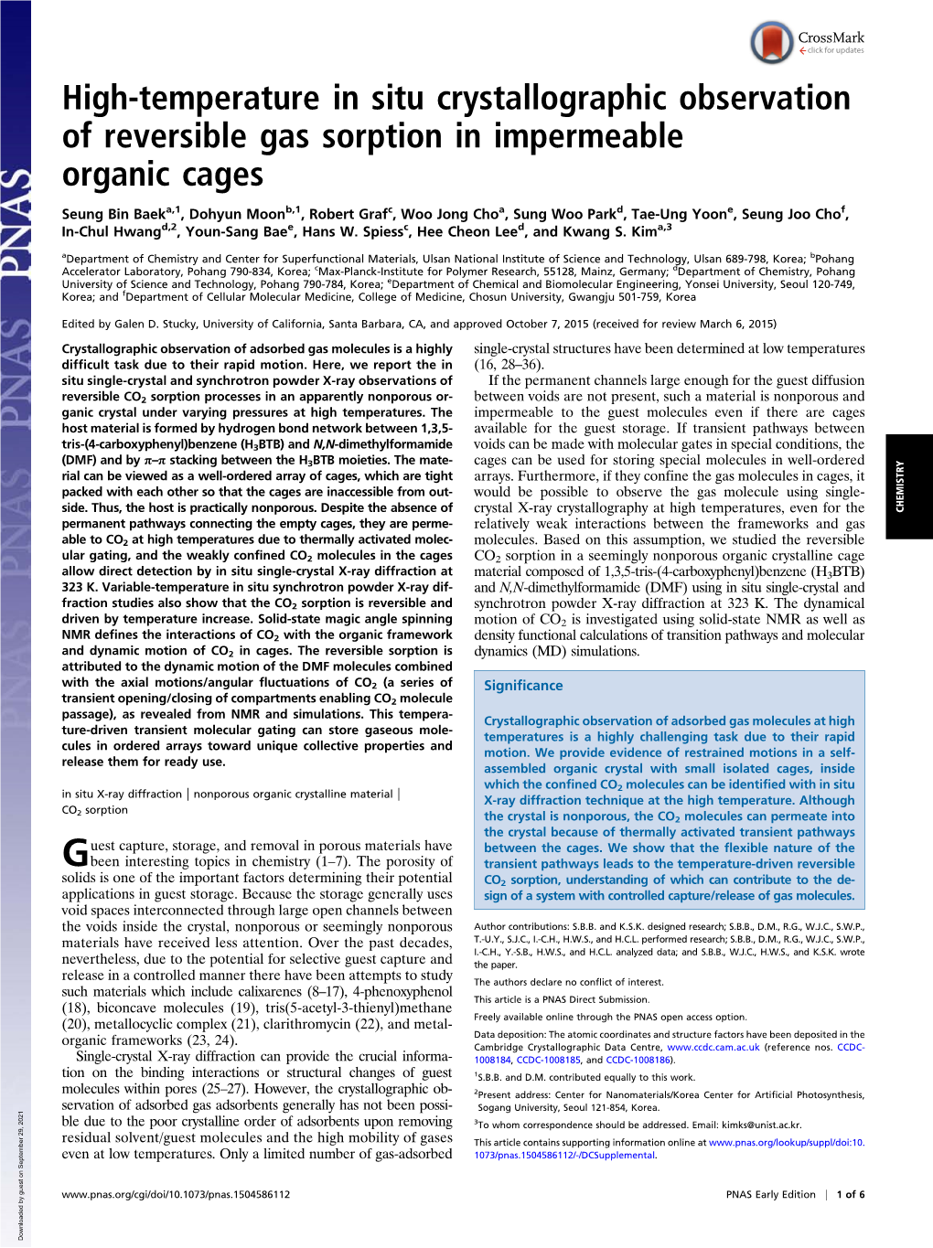 High-Temperature in Situ Crystallographic Observation of Reversible Gas Sorption in Impermeable Organic Cages