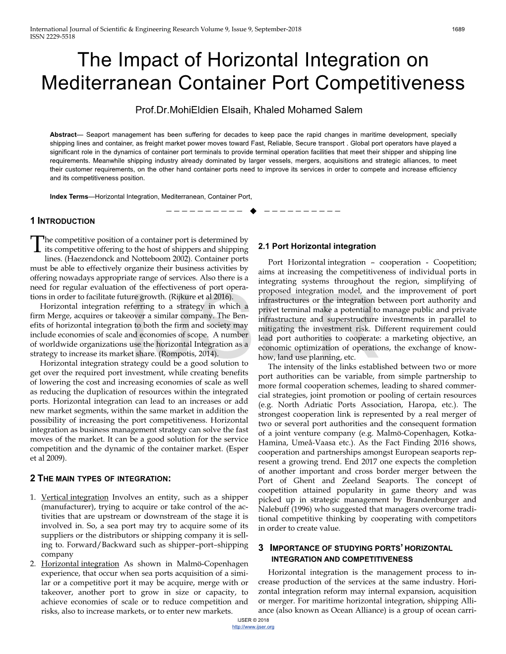 The Impact of Horizontal Integration on Mediterranean Container Port Competitiveness