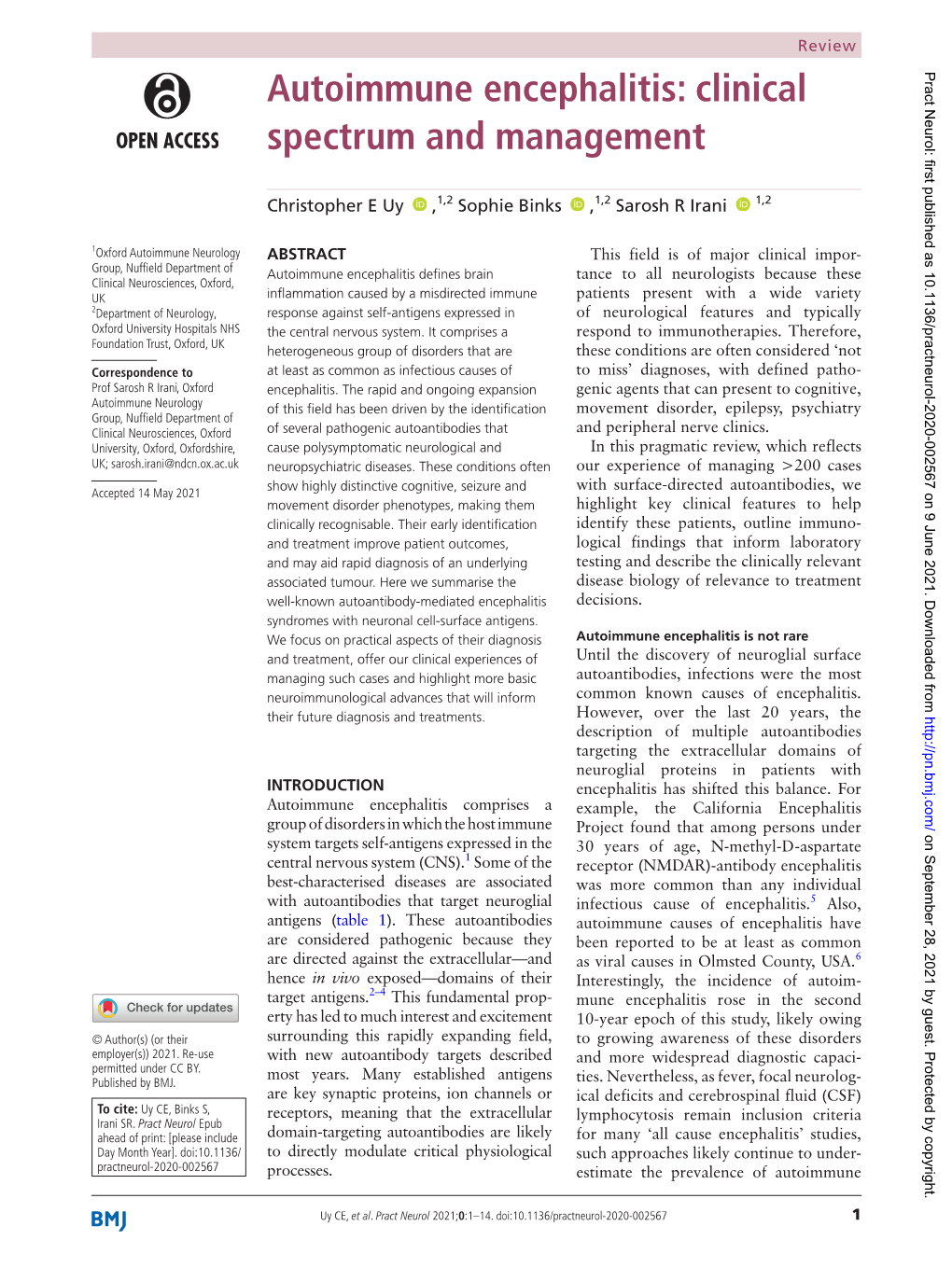 Autoimmune Encephalitis: Clinical Spectrum and Management