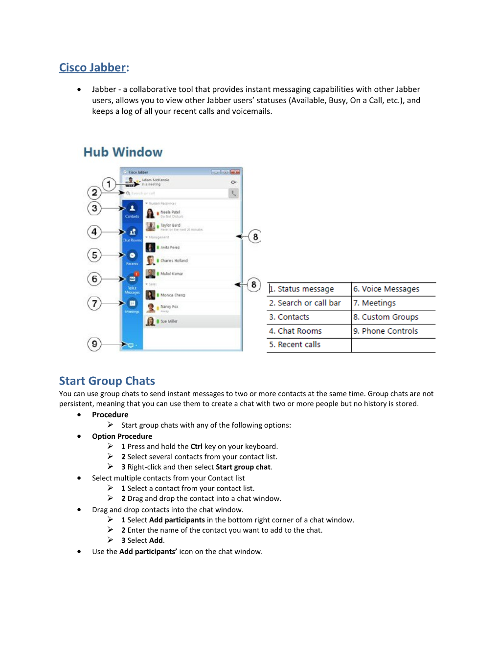 Ø Start Group Chats with Any of the Following Options