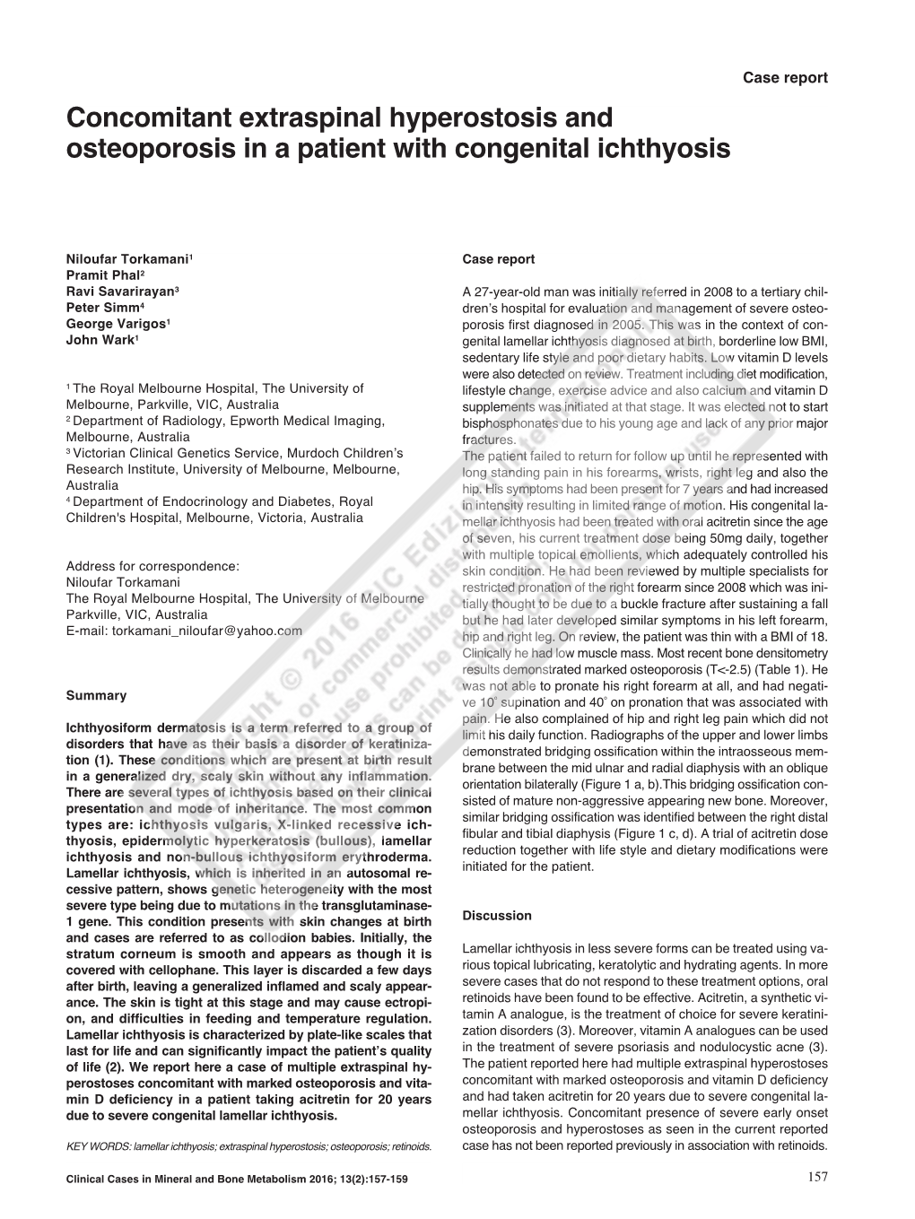 Concomitant Extraspinal Hyperostosis and Osteoporosis in a Patient with Congenital Ichthyosis