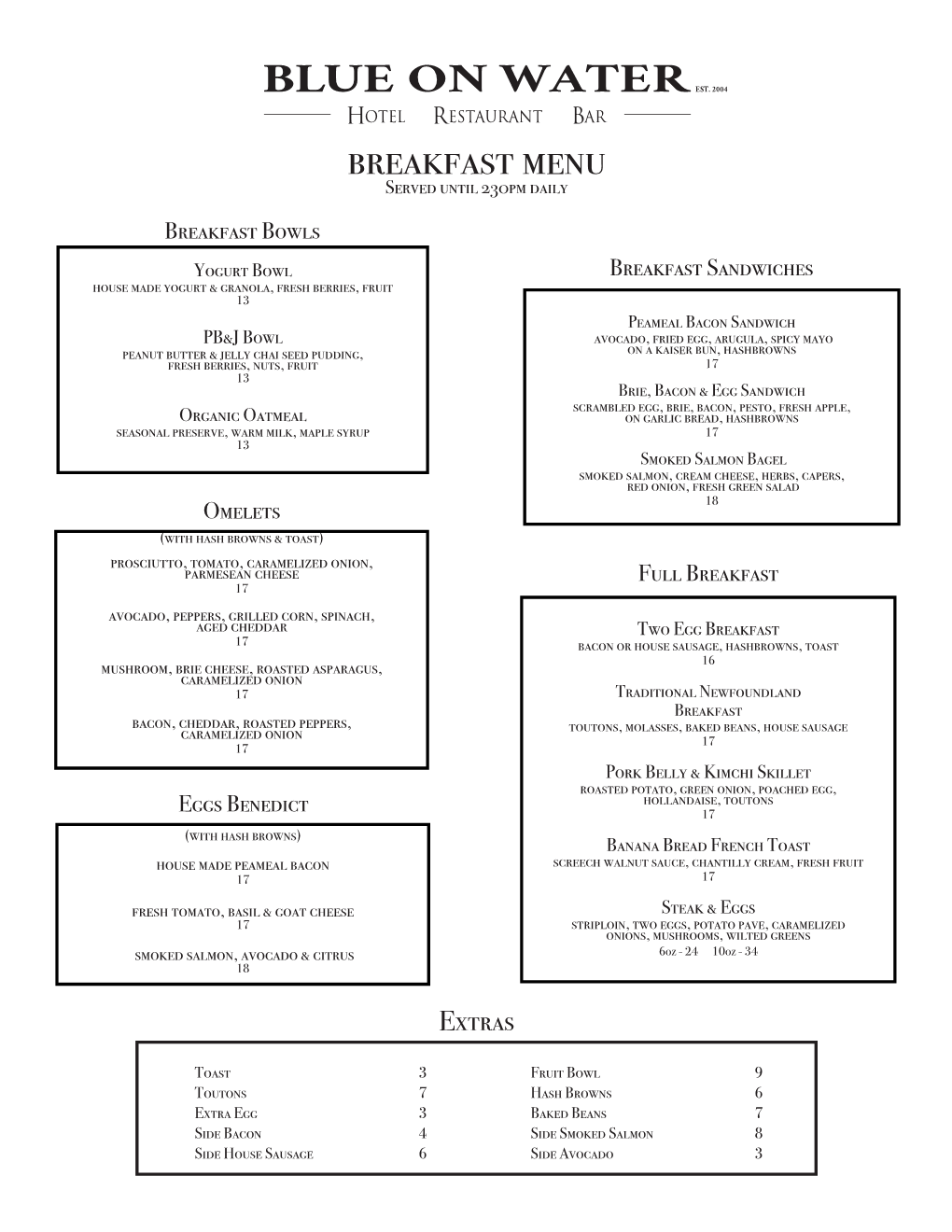 Breakfast Menu