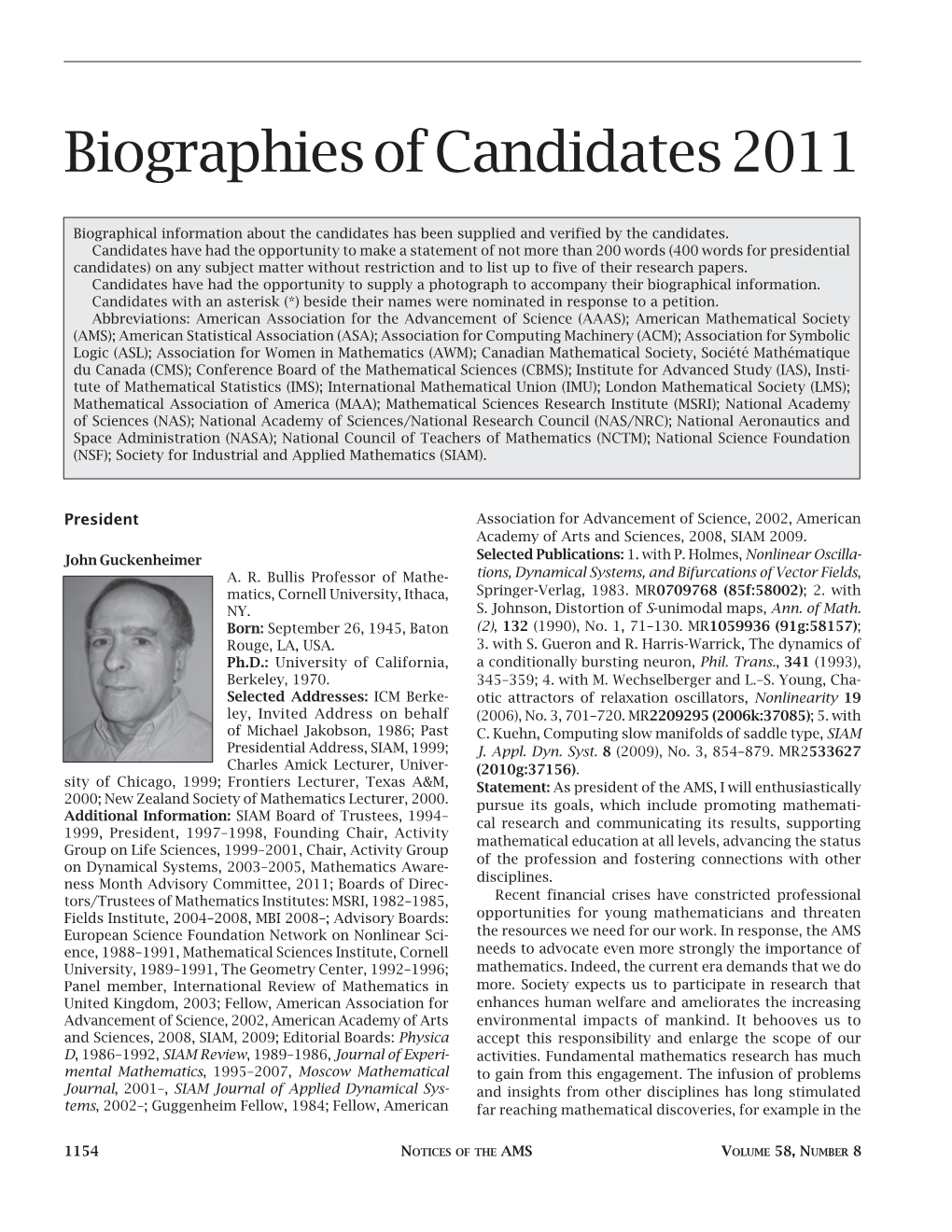 2011 Election Special Section---Biographies of Candidates