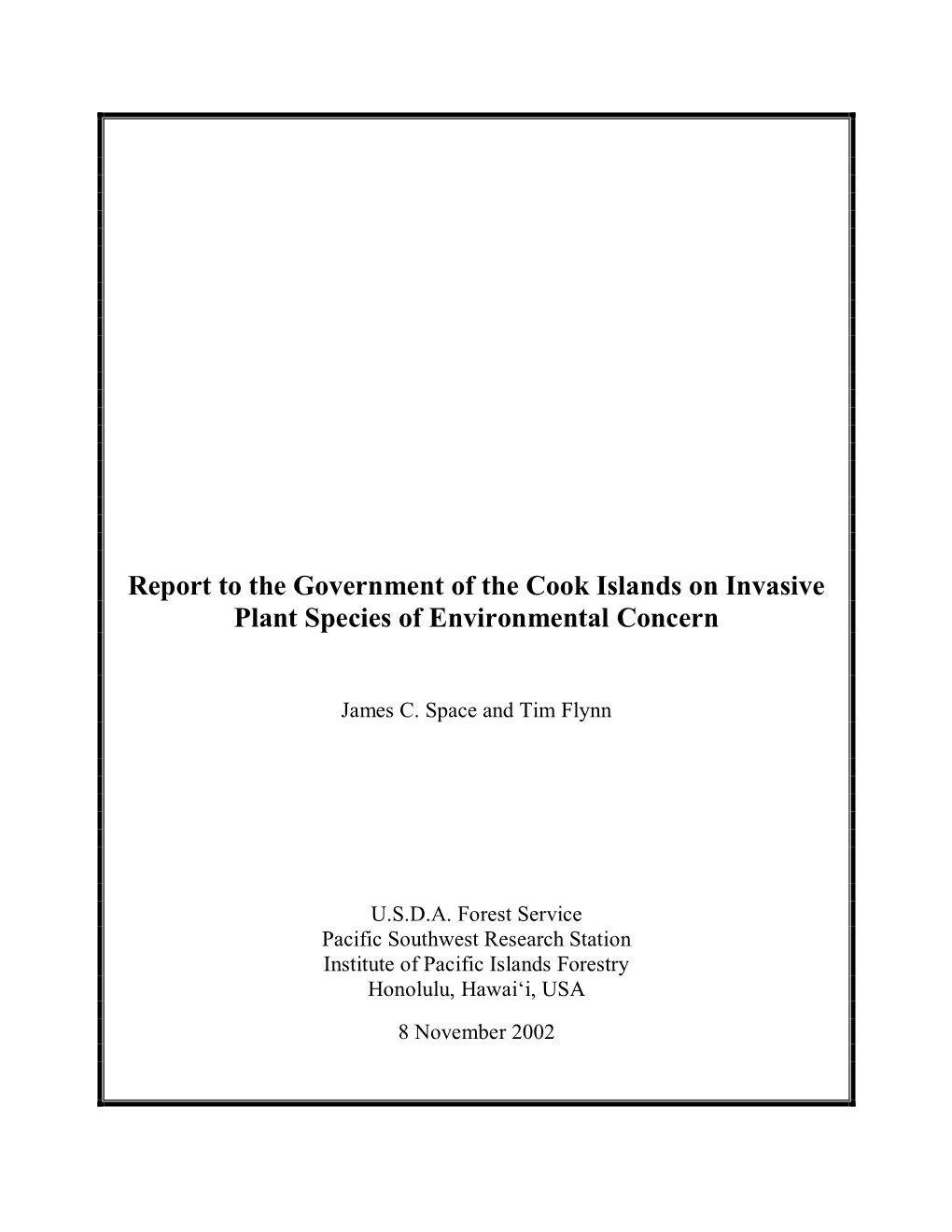 Report to the Government of the Cook Islands on Invasive Plant Species of Environmental Concern