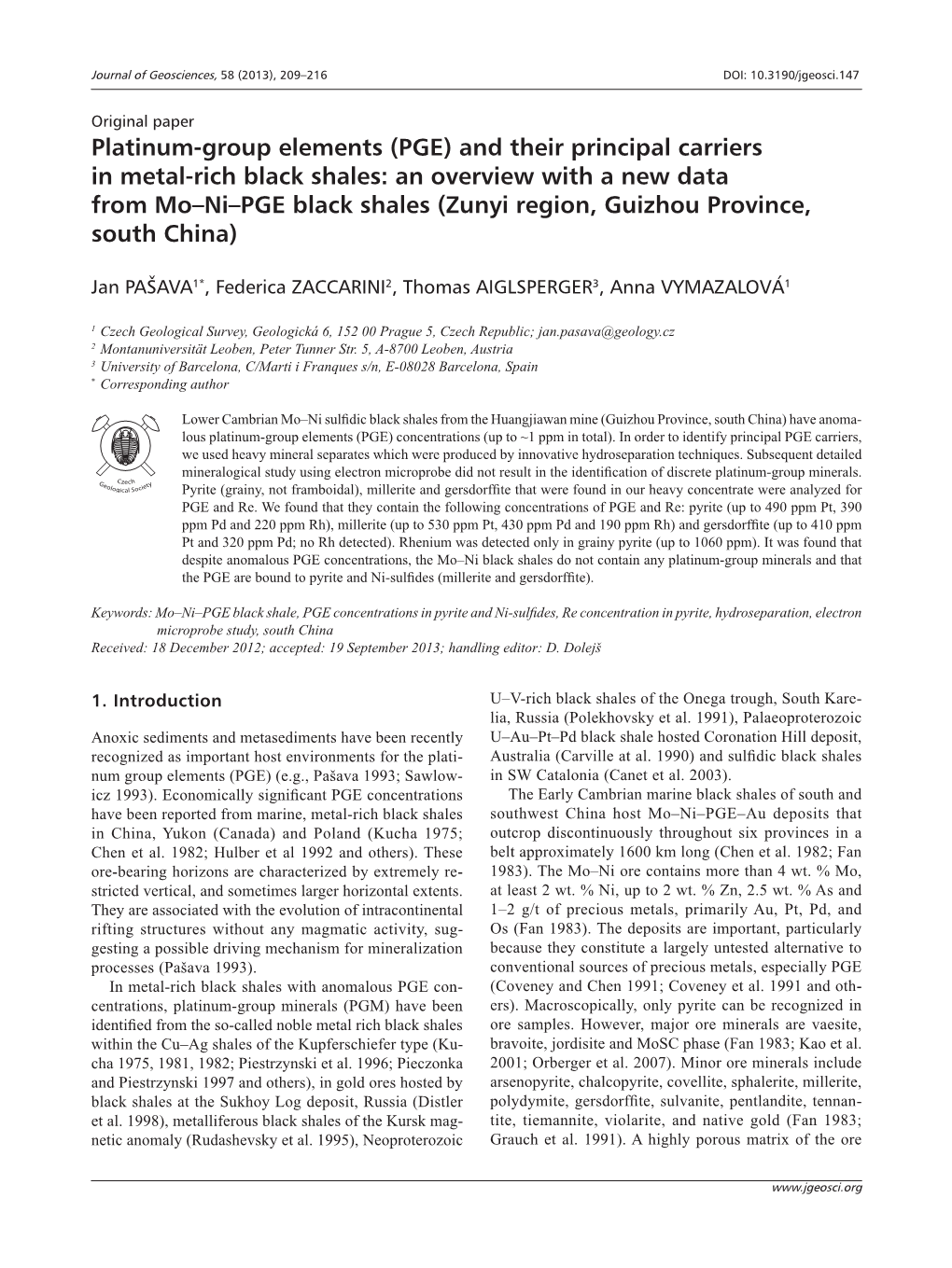 Platinum-Group Elements (PGE) and Their Principal Carriers in Metal-Rich Black Shales: an Overview with a New Data from Mo–N