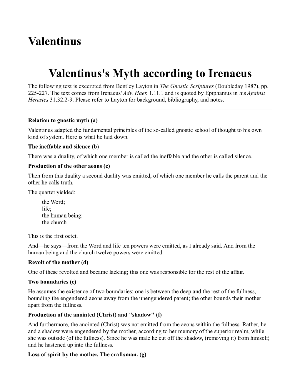 Valentinus Valentinus's Myth According to Irenaeus
