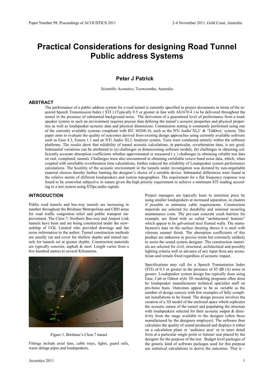 Practical Considerations for Designing Road Tunnel Public Address Systems