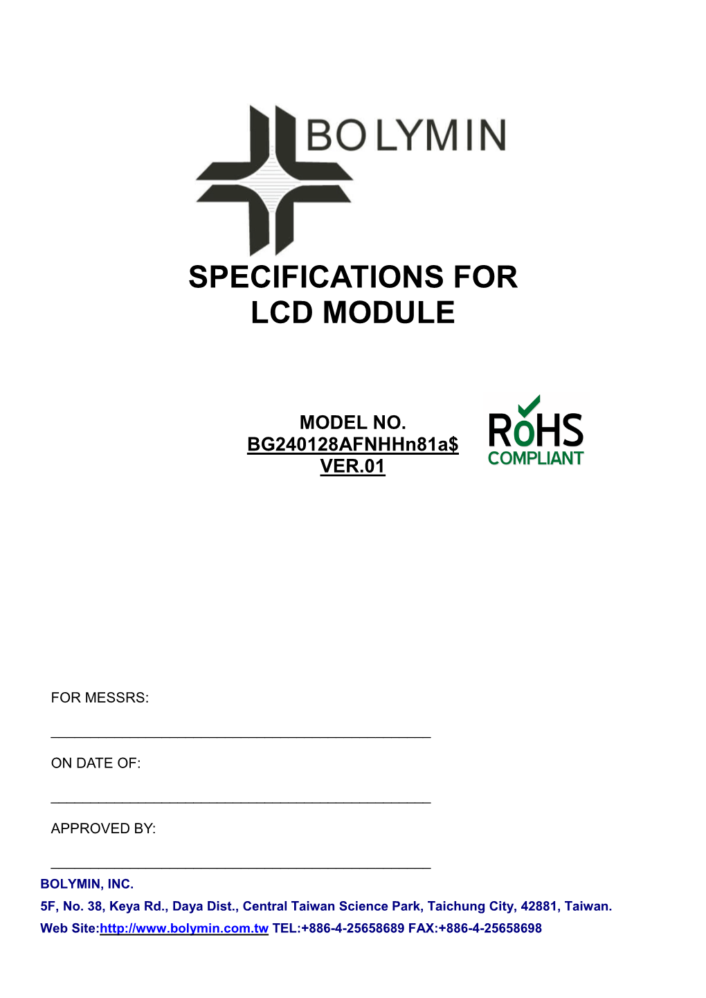 Specifications for Lcd Module