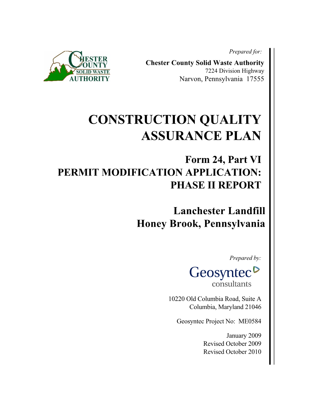 Construction Quality Assurance Plan