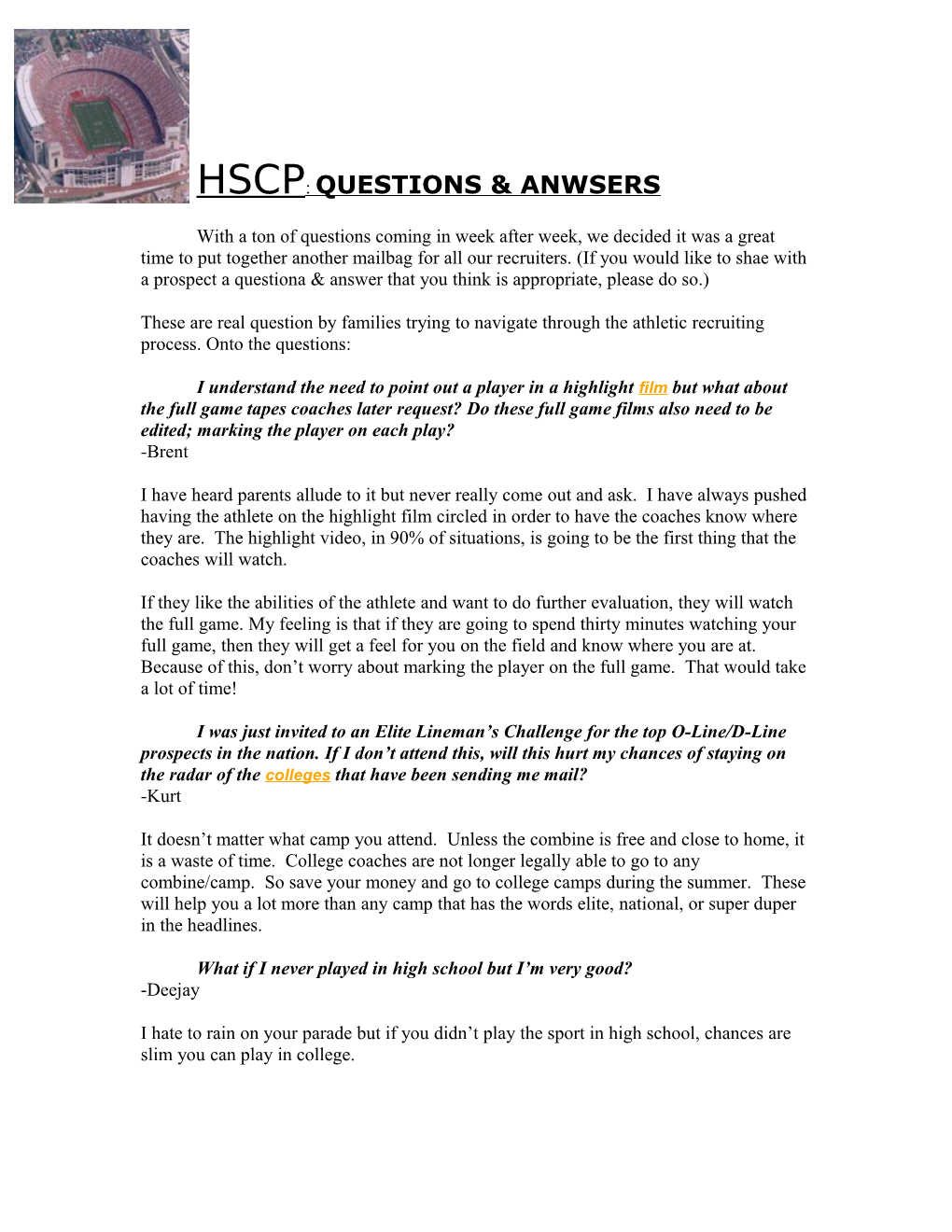 Hscp: Questions & Anwsers