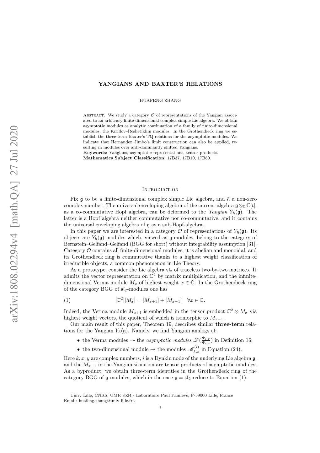 Arxiv:1808.02294V4 [Math.QA]