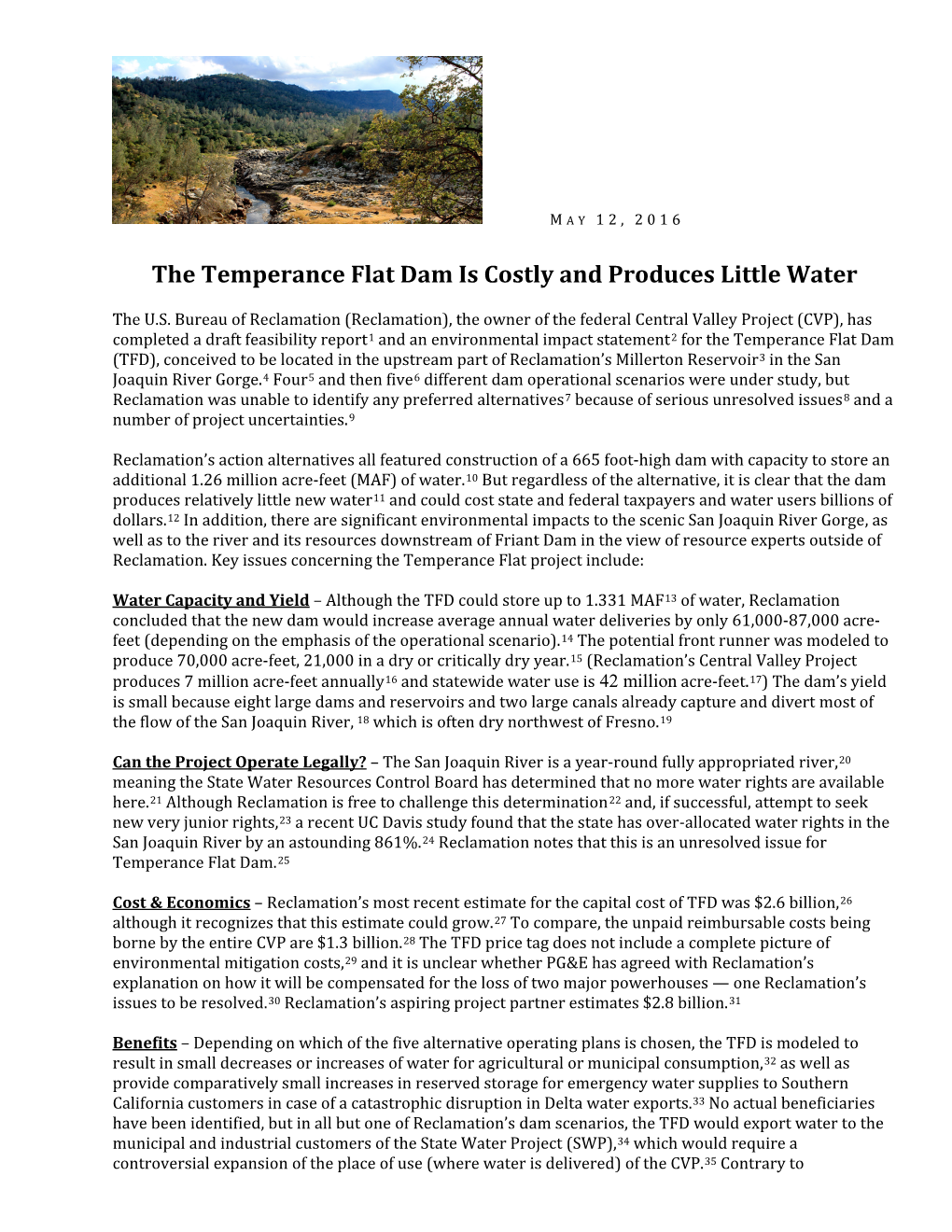 Temperance Flat Dam Factsheet