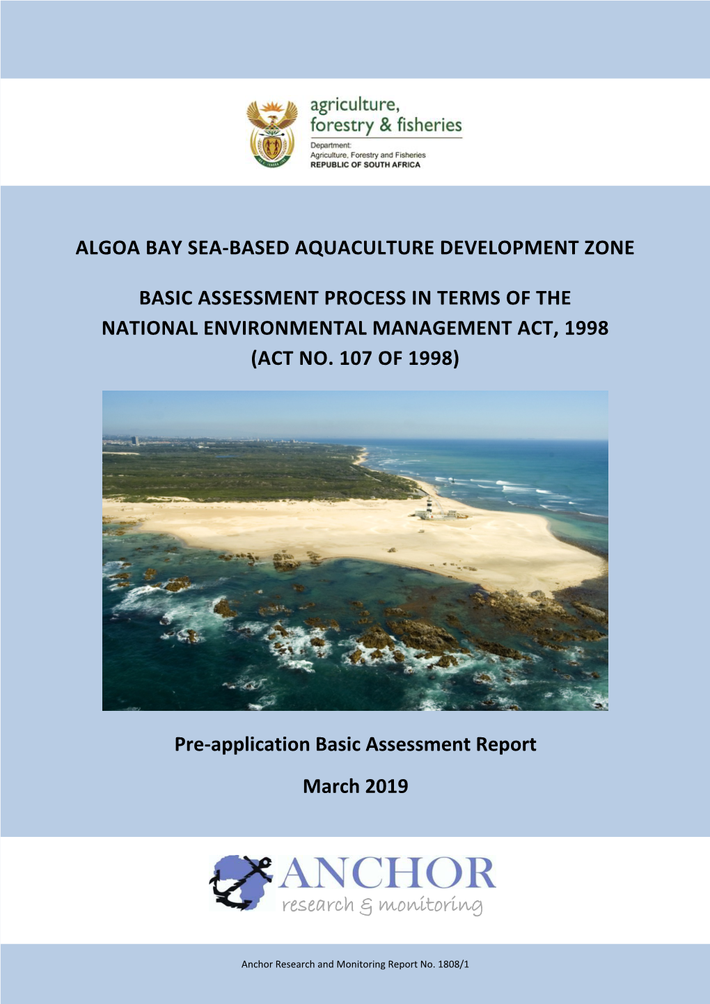 Algoa Bay Sea-Based Aquaculture Development Zone Basic Assessment Process in Terms of the National Environmental Management Act