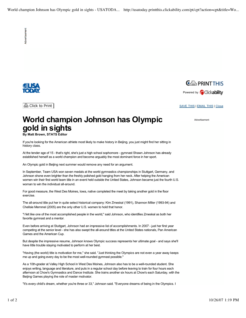 World Champion Johnson Has Olympic Gold in Sights - USATODA