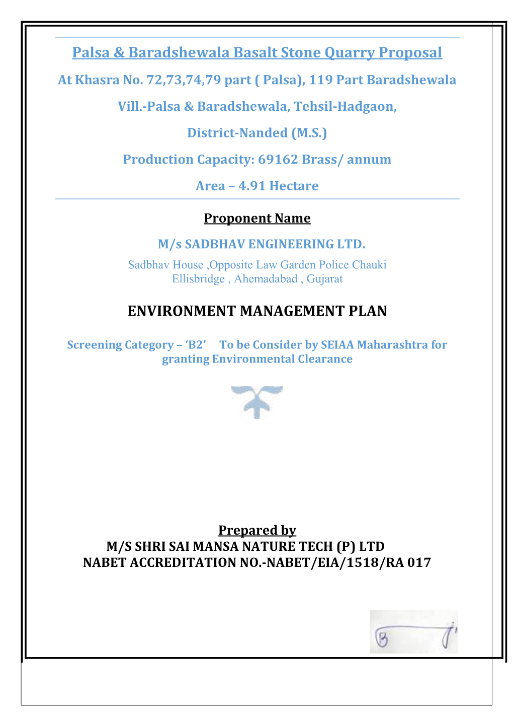 Palsa & Baradshewala Basalt Stone Quarry Proposal ENVIRONMENT