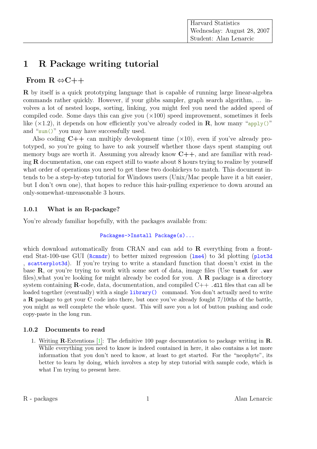 1 R Package Writing Tutorial