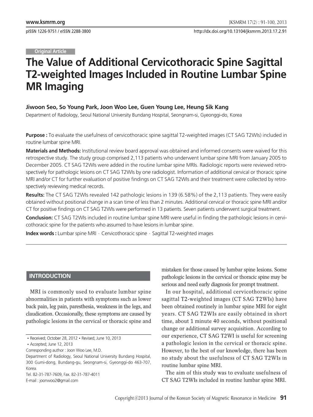 The Value of Additional Cervicothoracic Spine Sagittal T2-Weighted Images Included in Routine Lumbar Spine MR Imaging