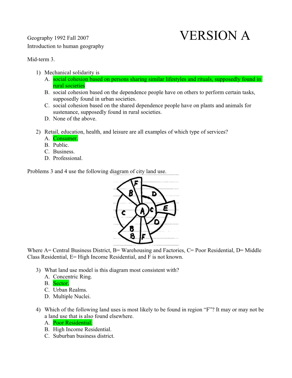 Geography 1992 Fall 2007 VERSION A