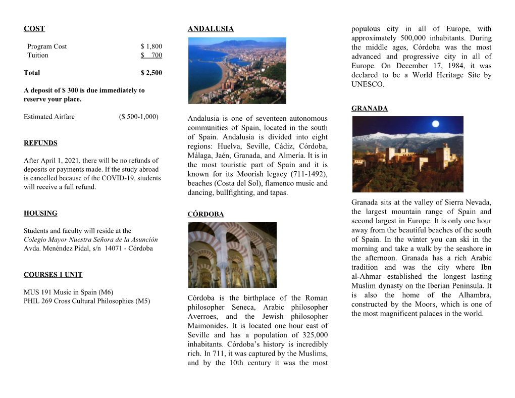 Spain Summer Study Abroad Program Brochure