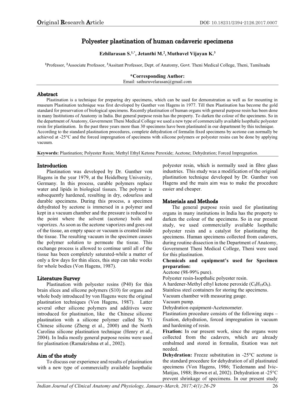 Polyester Plastination of Human Cadaveric Specimens