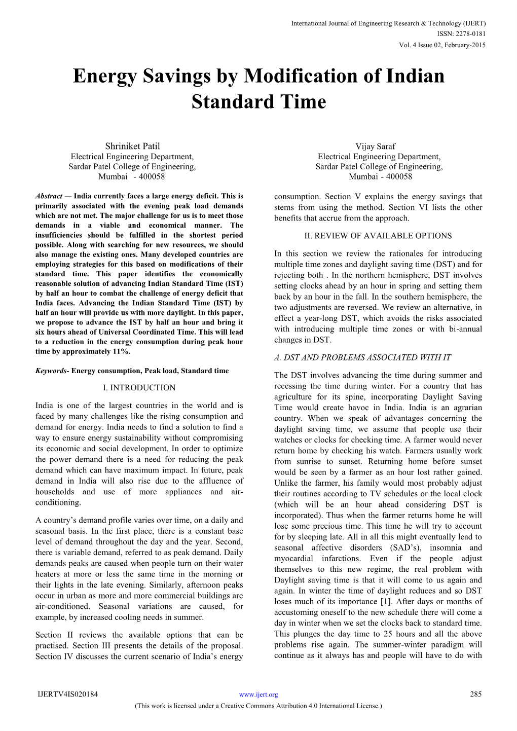 Energy Savings by Modification of Indian Standard Time