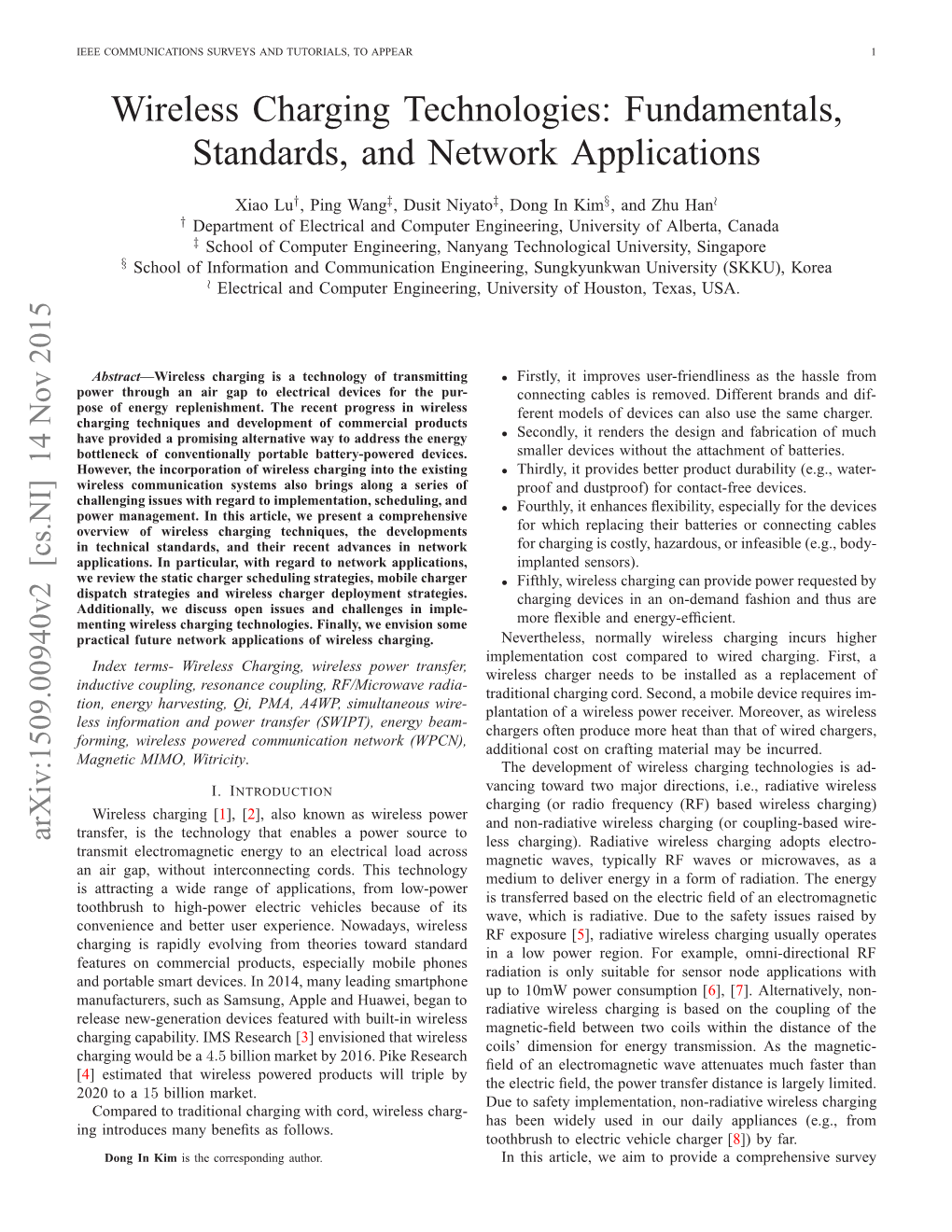 Wireless Charging Technologies: Fundamentals, Standards, And