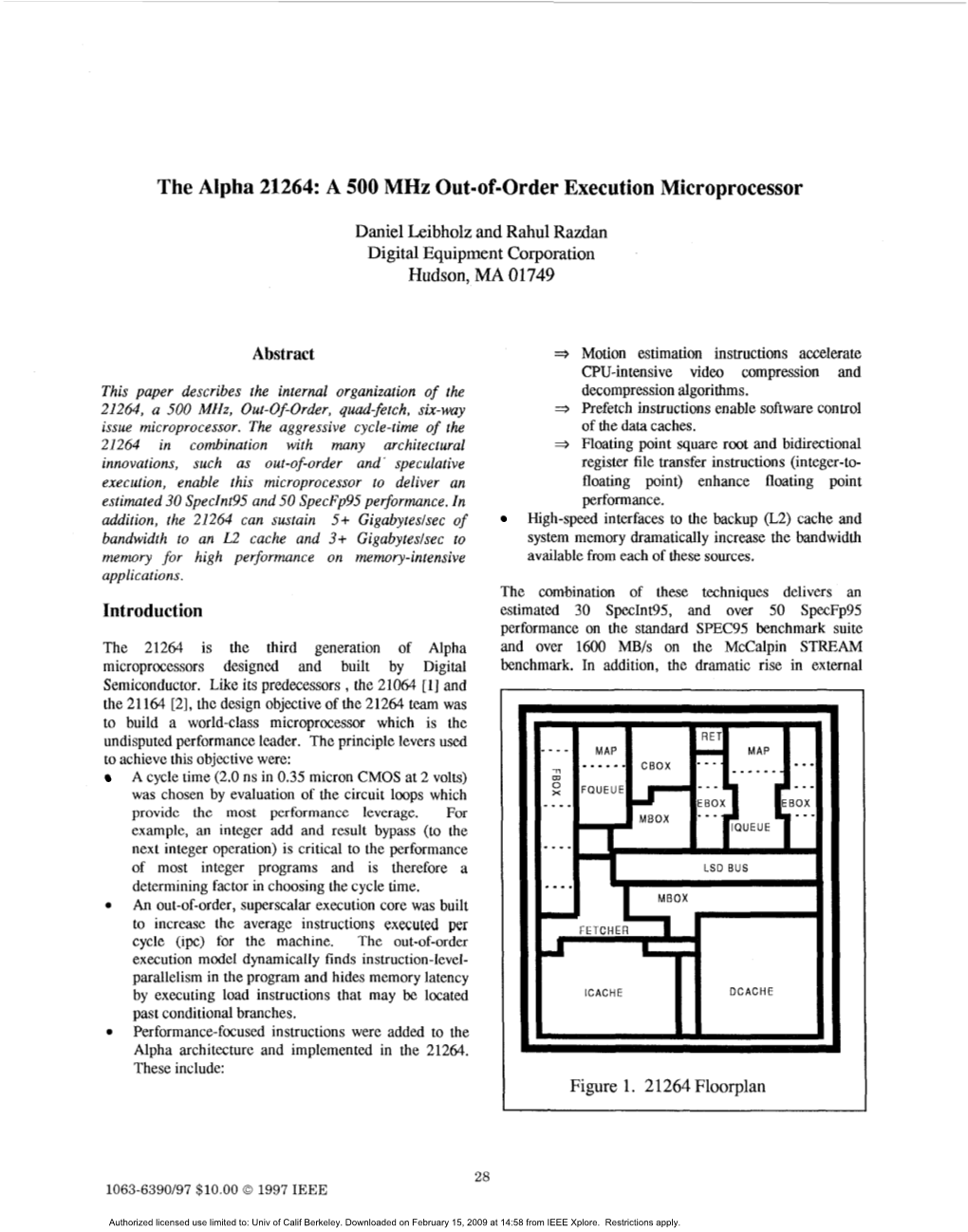 The Alpha 21264: a 500 Mhz Out-Of-Order Execution Microprocessor