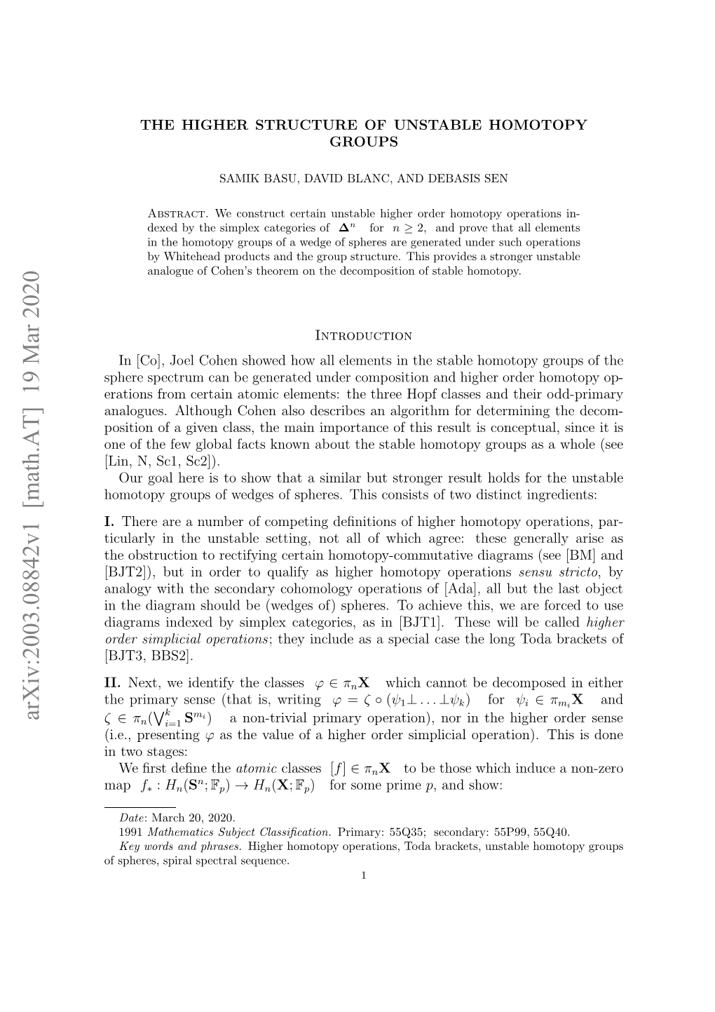 Arxiv:2003.08842V1 [Math.AT] 19 Mar 2020 Fshrs Prlseta Sequence