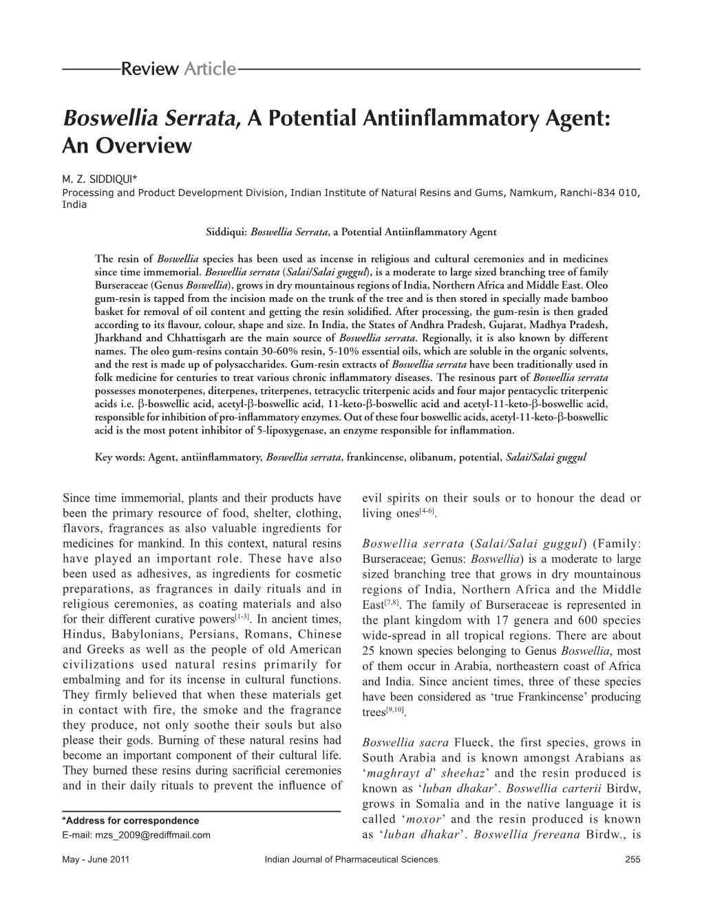 Boswellia Serrata, a Potential Antiinflammatory Agent: an Overview