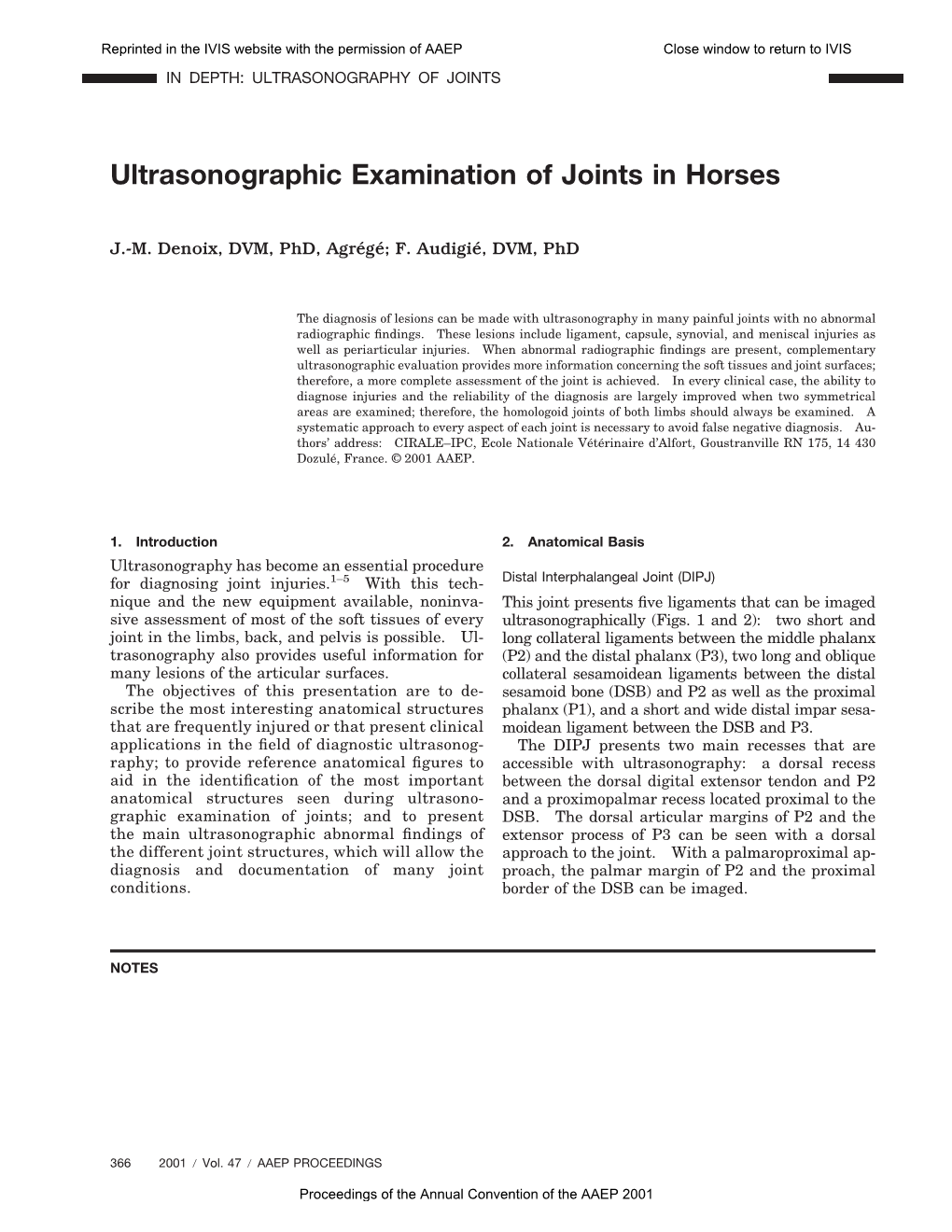 Ultrasonographic Examination of Joints in Horses