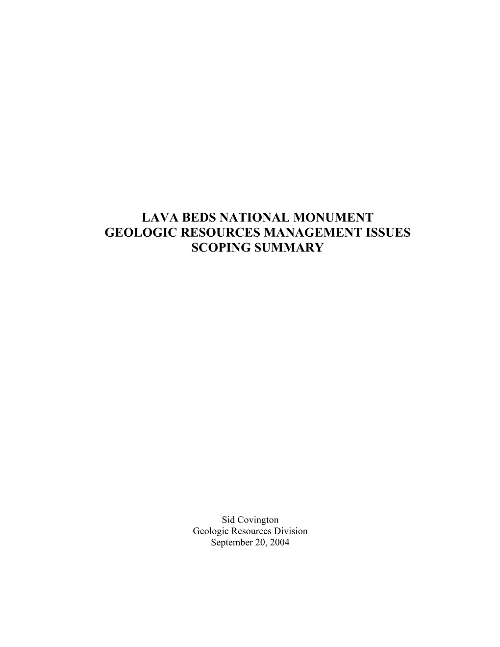 Lava Beds National Monument Geologic Resource Evaluation